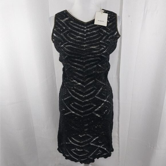 NWT@$225! RODIER! WOOL+! BLACK & GOLD METALLIC KNIT, SHEET SWEATER DRESS! SZ 8 - Picture 2 of 13